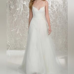 Willowby By Watters Wedding Dress Lace Bodice Tulle Skirt With Train Size 10